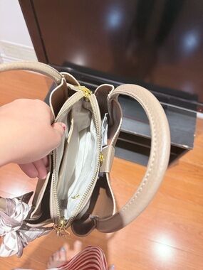 Beige Women’s Tote Bag with Scarf Accent